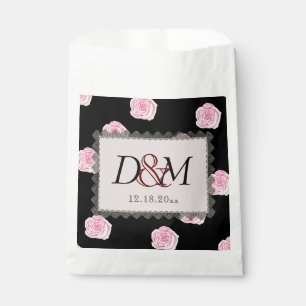 Rosa Cabbage Rose und Black Lace Hochzeit Geschenktütchen