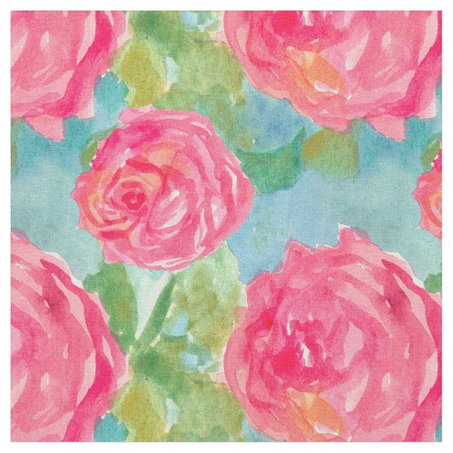 Rosa Cabbage Rose Wasserfarben Blume Kunst, Dichtu Stoff (Nahaufnahme)