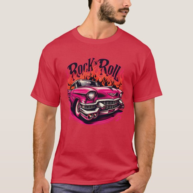Rosa Cadillac Rock-n-Roll-Mädchen T-Shirt (Vorderseite)