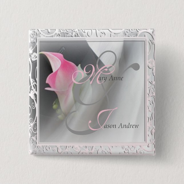 Rosa Calla Lily Blüh Frame Button (Vorderseite)