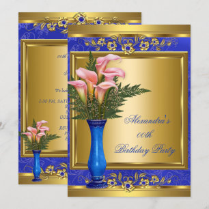 Rosa Callie Royal Blau Perle Gold Geburtstagsfeier Einladung