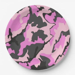 Rosa Camouflage, 9 Zoll Papier Party Teller