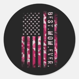 Rosa Camouflage Beste Mama je Muttertag Usa Fla Runder Aufkleber