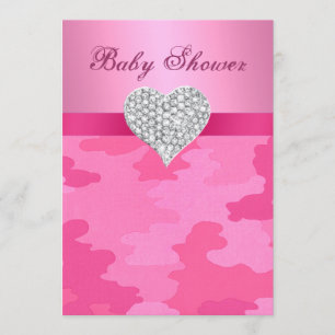 Rosa Camouflage Diamond Heart Baby Dusche Einladun Einladung