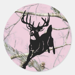 Rosa Camouflage, die Buck läuft Runder Aufkleber