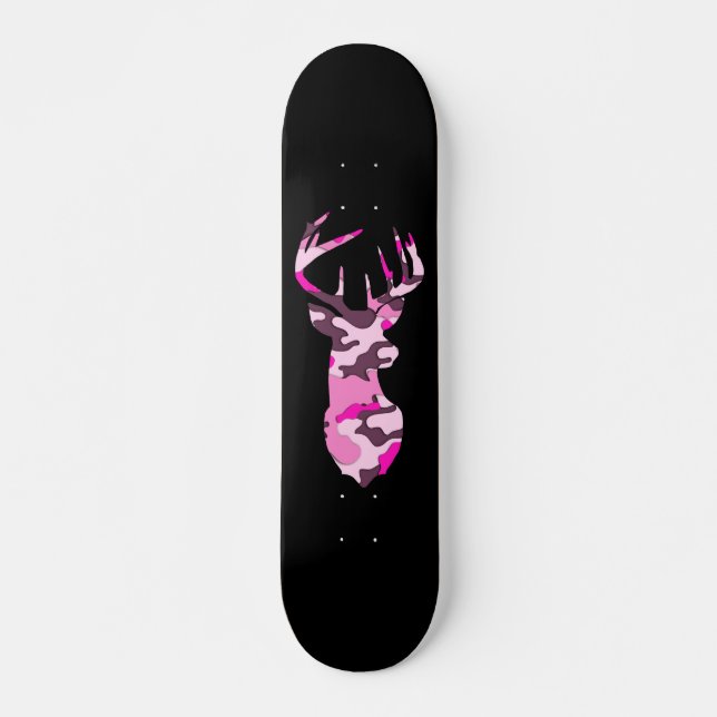Rosa Camouflage Hirsch / Skateboard (Vorne)