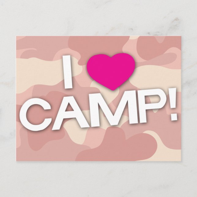 Rosa Camouflage I LIEBE CAMP! Postkarte (Vorderseite)