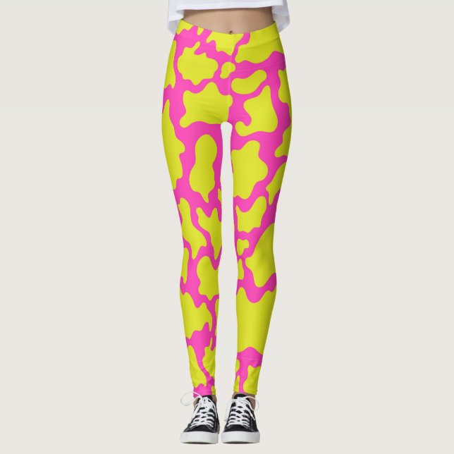 Rosa Camouflage Leggings mit gelben Formen (Vorderseite)