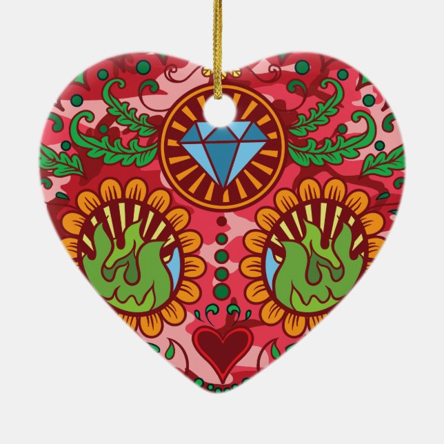 Rosa Camouflage-mexikanischer Tag des toten Keramikornament (Hinten)