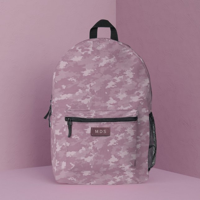 Rosa Camouflage Moderner Camouflage gedruckter Ruc Bedruckter Rucksack (A pink camo backpack with space for your initials)