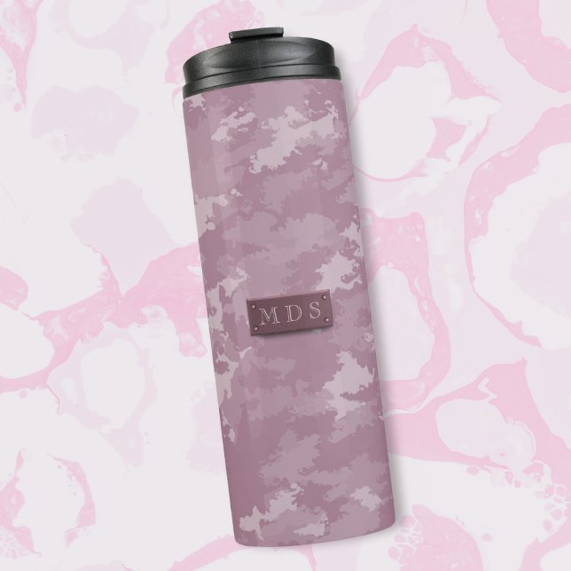 Rosa Camouflage Modernes Camouflage Monogram Elega Thermosbecher (Perfect for pink camo lovers. Just add your initials!)