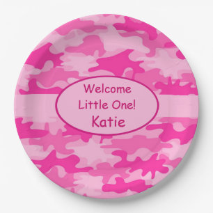 Rosa Camouflage Name Personalisiert New Baby Girl Pappteller