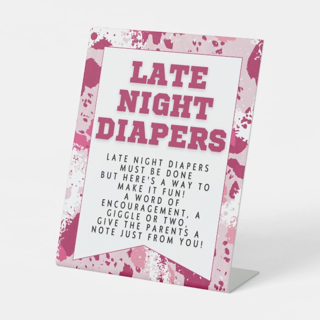 Rosa Camouflage Party Dekorationen Windeln Kinderd Sockelschild (Vorderseite)