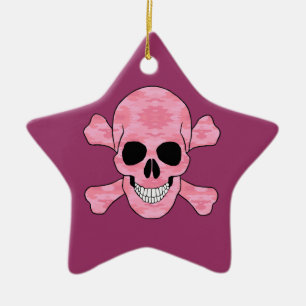 Rosa Camouflage Skull and Crossbones Star Ornament
