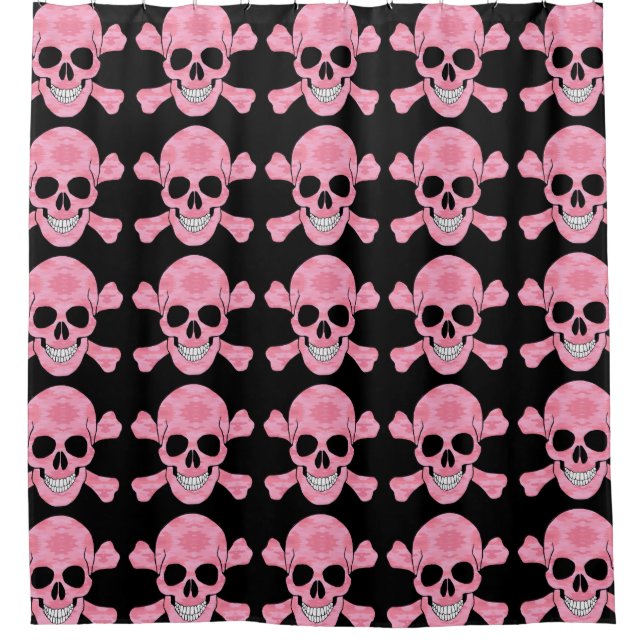 Rosa Camouflage Skull Crossbones Duschvorhang (Vorderseite)