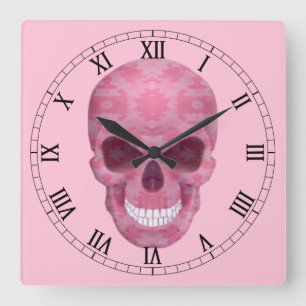 Rosa Camouflage Skull Roman Numerale Clock Quadratische Wanduhr