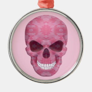 Rosa Camouflage Skull Round Ornament Aus Metall
