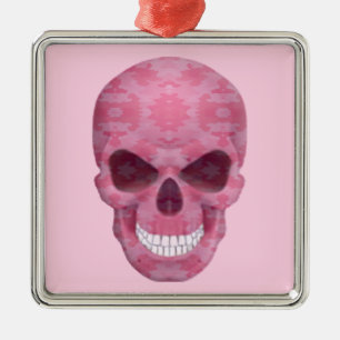 Rosa Camouflage Skull Square Ornament