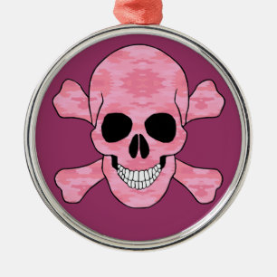 Rosa Camouflage Skull und Crossbone Runde Ornament