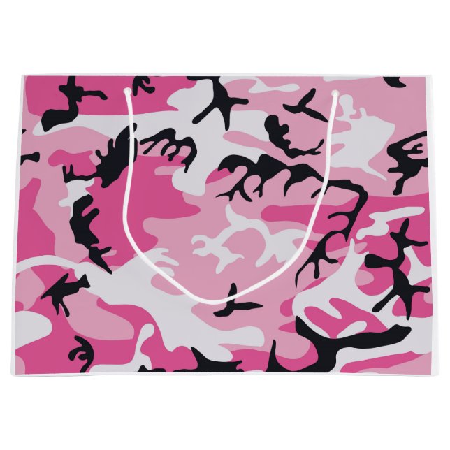 Rosa Camouflage-Tarnungs-Muster Große Geschenktüte (Vorderseite)