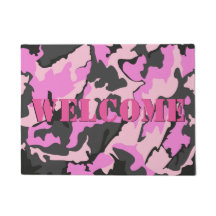 Rosa Camouflage WILLKOMMEN Tür-Matte, 18" x 24"
