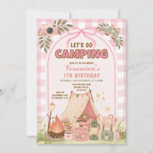 Rosa Camping-Geburtstagsmädchen Glamping-Einladung Einladung