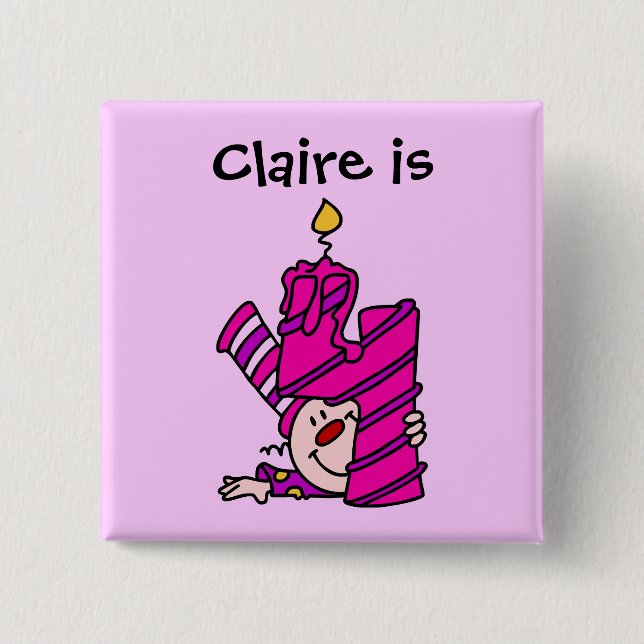 Rosa Candle Clown 4. Geburtstag Button (Vorderseite)
