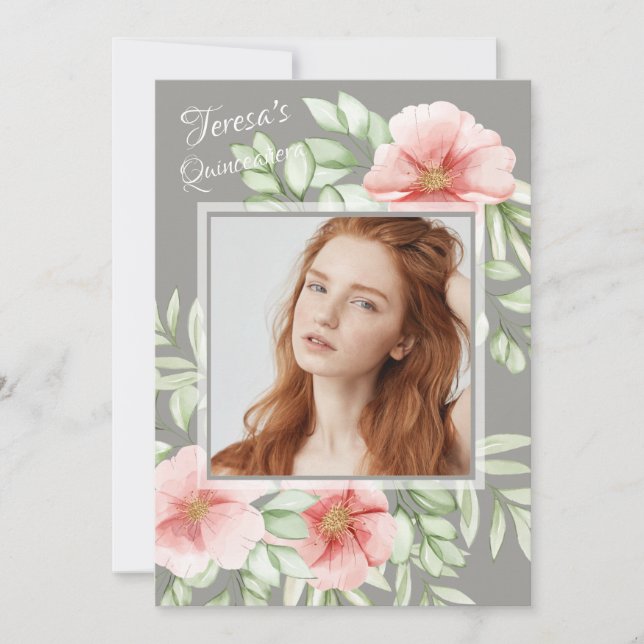 Rosa Canina Foto Quinceañera Einladung (Vorderseite)