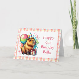 Rosa Capybara Themed Girl's Happy Birthday Karte