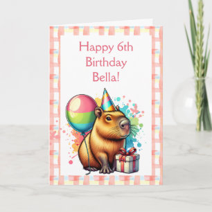 Rosa Capybara Themed Girl's Happy Birthday Karte