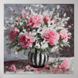 Rosa Carnation Floral Blume Arrangement Schwarz Poster