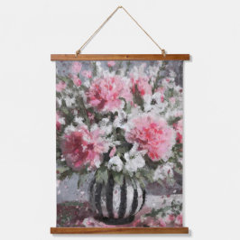 Rosa Carnation Floral Blume Arrangement Schwarz Wandteppich Mit Holzrahmen