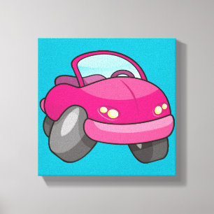Rosa Cartoon-Auto Leinwanddruck