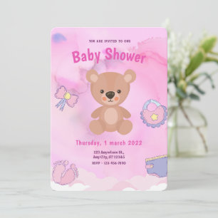 Rosa Cartoon Bear Rainbow Baby Dusche Einladung