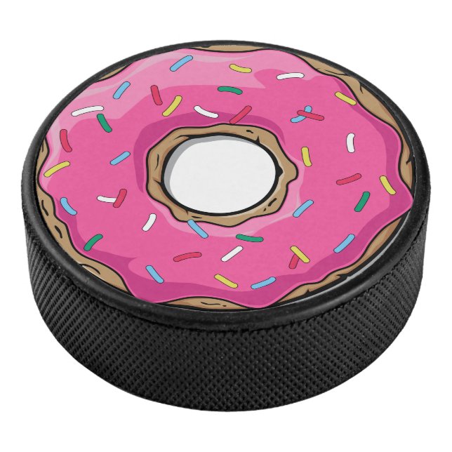 Rosa Cartoon Donut mit Sprinklen Eishockey Puck (3/4)