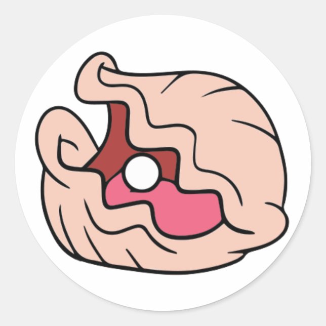 Rosa Cartoon Klam mit einer Perle darin Runder Aufkleber (Vorderseite)