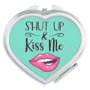 Rosa Cartoon Lippen Halt auf und küsse mich hellbl Taschenspiegel