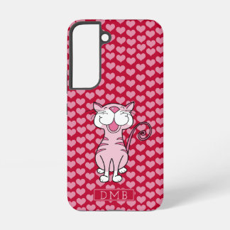 Rosa Cat Red Hearts Muster Monogramm Samsung Galaxy Hülle