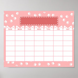 Rosa Cat Thema Leere monatliche Kalender Poster