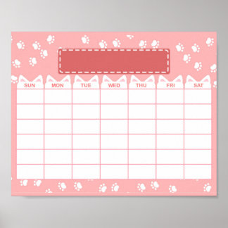 Rosa Cat Thema Leere monatliche Kalender Poster