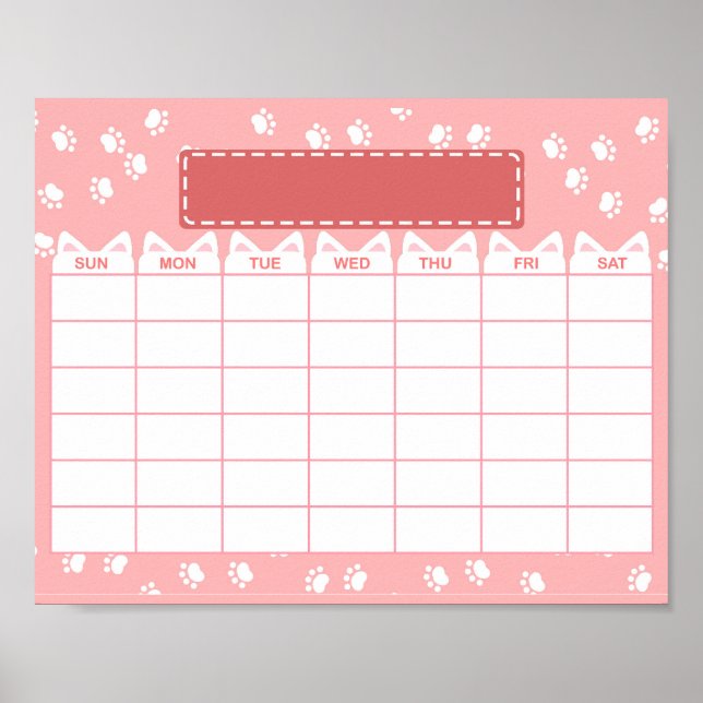Rosa Cat Thema Leere monatliche Kalender Poster (Vorne)
