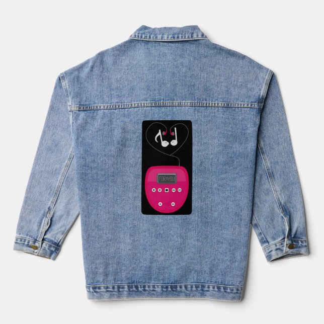 Rosa CD-Player mit Kopfhörern beim Küssen Jeansjacke (Rückseite)