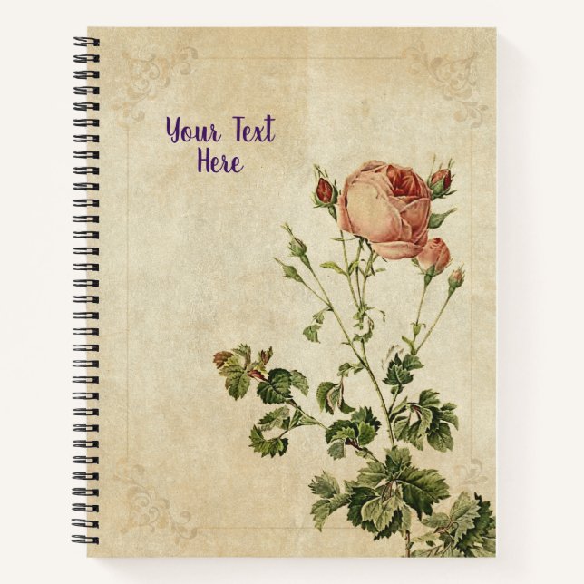 Rosa Centifolia Notebook - Chic Floral Gift Notizbuch (Vorderseite)