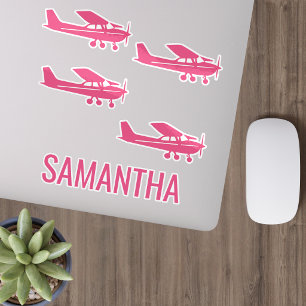 Rosa Cessna Flugzeug Weiblich Chic Lustig Maßgesch Aufkleber