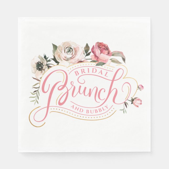 Rosa Champagne | Brunch & Bubbly Brautparty Serviette (Vorderseite)