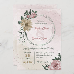 Rosa Champagner-Blume Botanische Hochzeit Einladung