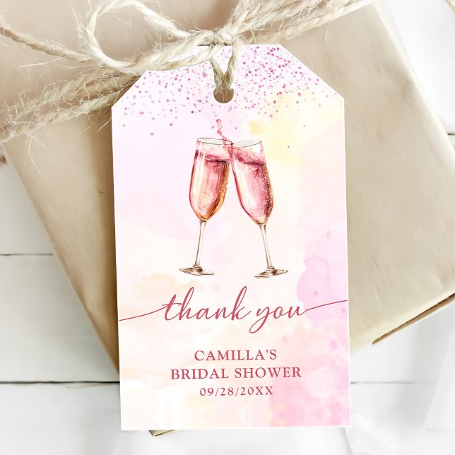 Rosa Champagner-Brautparty Geschenkanhänger (Von Creator hochgeladen)