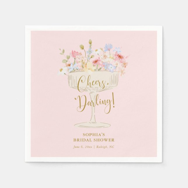 Rosa Champagner-Brautparty Serviette (Vorderseite)