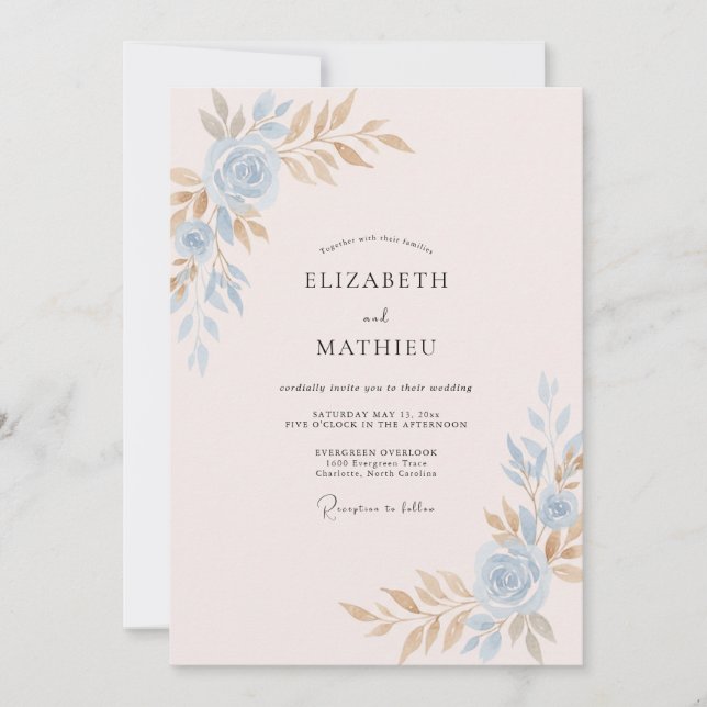Rosa Champagner Gemalte Hochzeit Einladung (Vorderseite)