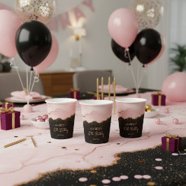 Rosa Champagner Gold Glitter Aquarell abstrakt Pappbecher